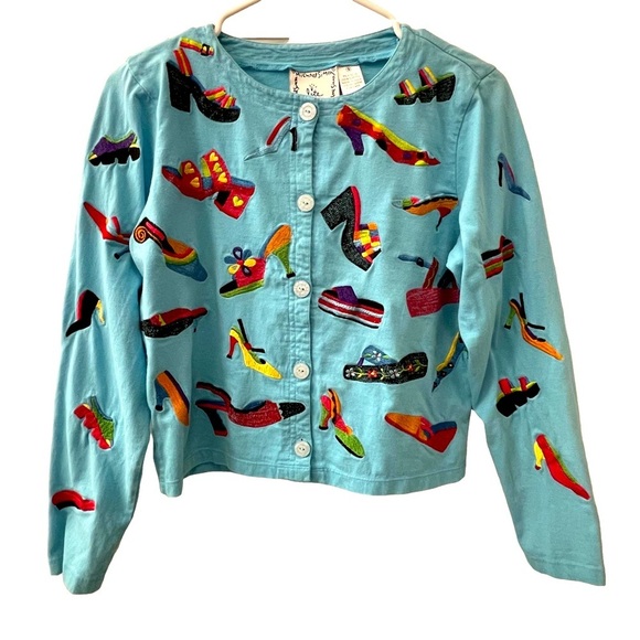Michael Simon Vintage Jacket Y2K Blue w/ Embroidered Shoes Women’s Size Small - Picture 1 of 14